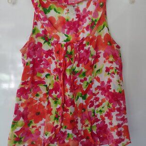 Dress Barn Sleeveless Pleated Pink Floral Top